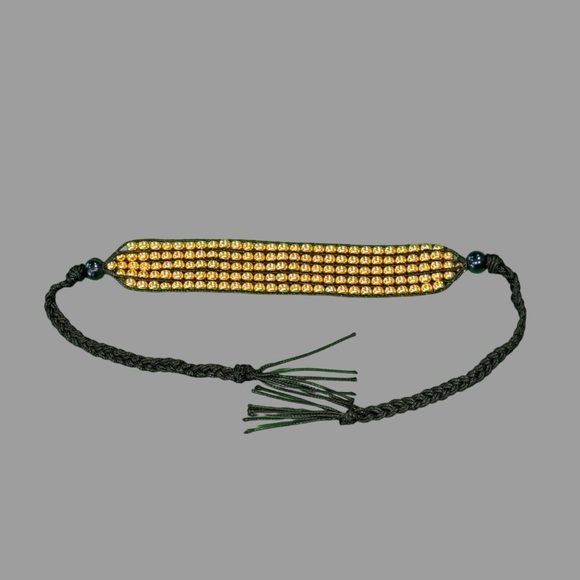 Handcrafted gold tone seed bead tie on loom bracelet cuff - festival - unisex - Picture 9 of 13